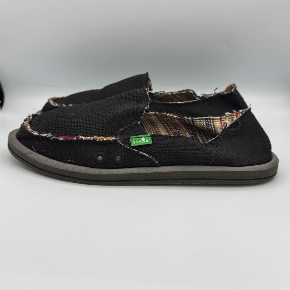 Sanuk Donna‎ Hemp Slip On Loafer Sidewalk Surfer Frayed Edge Womens 6 Black